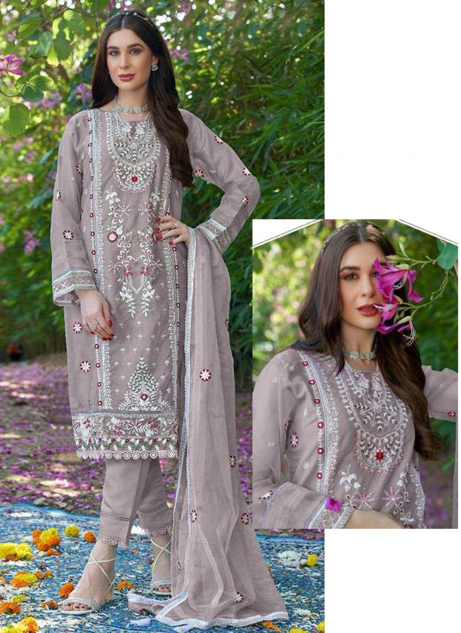 Heavy Organza Dusty Lilac Festival Wear Embroidery Work Pakistani Suit